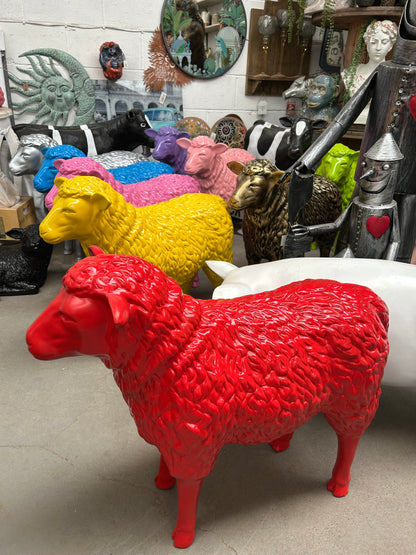Red Sheep Garden Sculpture – Vibrant Outdoor Decoration