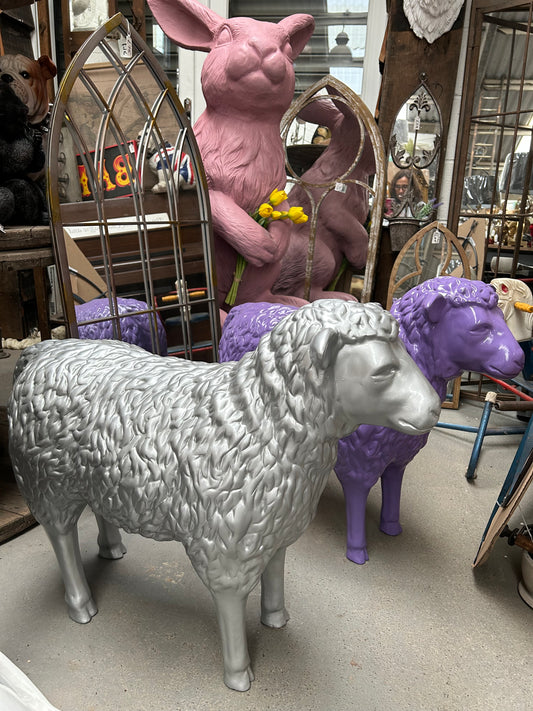 Silver Sheep Garden Ornament - Elegant Resin Sculpture | Sign of the times Stoke