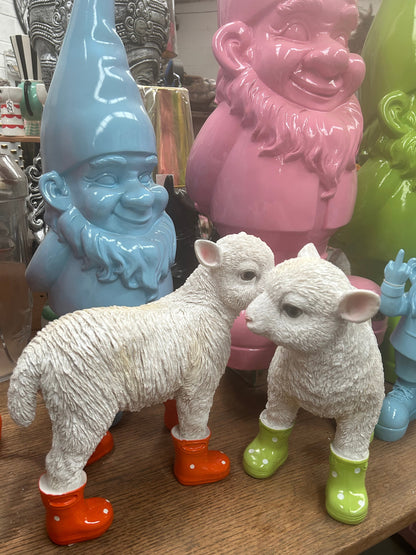 Lamb with Green Wellies – Adorable Resin Farm Animal Ornament