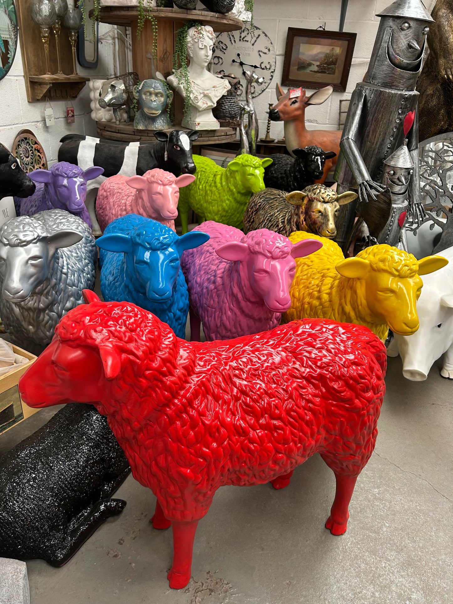 Red Sheep Garden Sculpture – Vibrant Outdoor Decoration