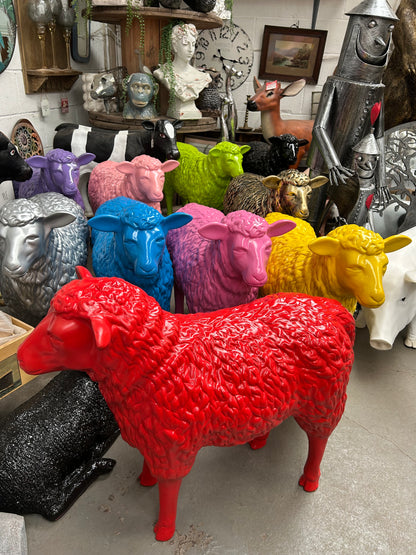 Red Sheep Garden Sculpture – Vibrant Outdoor Decoration