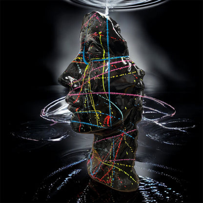 Black Splash Face Sculpture – Modern Artistic Head Statue