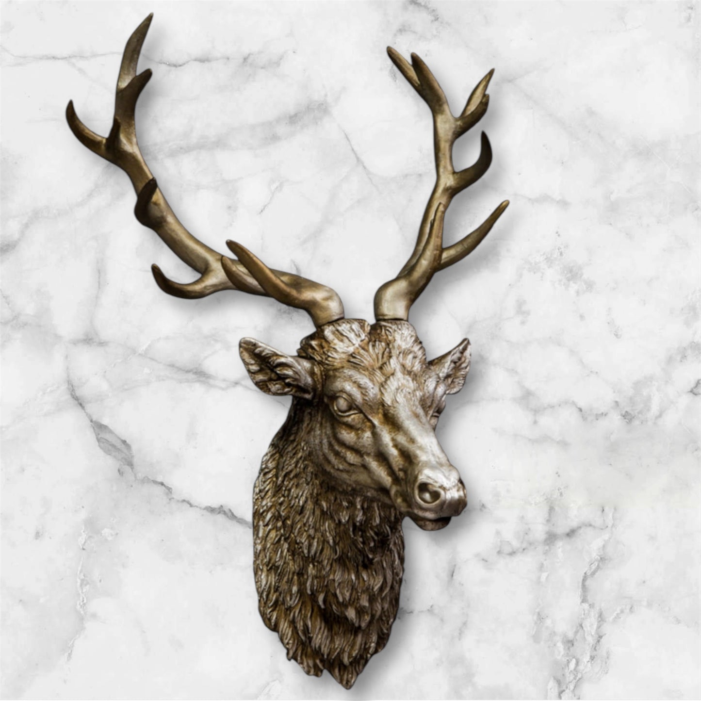 Silver Stag Head Wall Sculpture - Elegant Resin Wall Mount