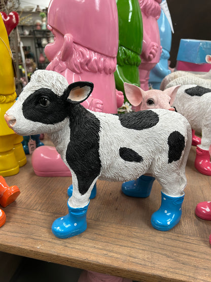 Calf with Blue Wellies – Resin Cow Ornament | Quirky Animal Décor