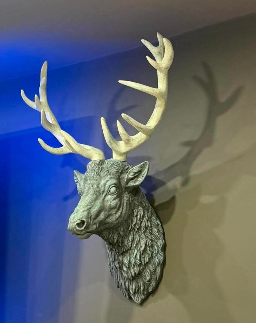 Stone Green Stag Head Wall Mount - Elegant Resin Stag with Cream Antlers | Sign of the times Stoke