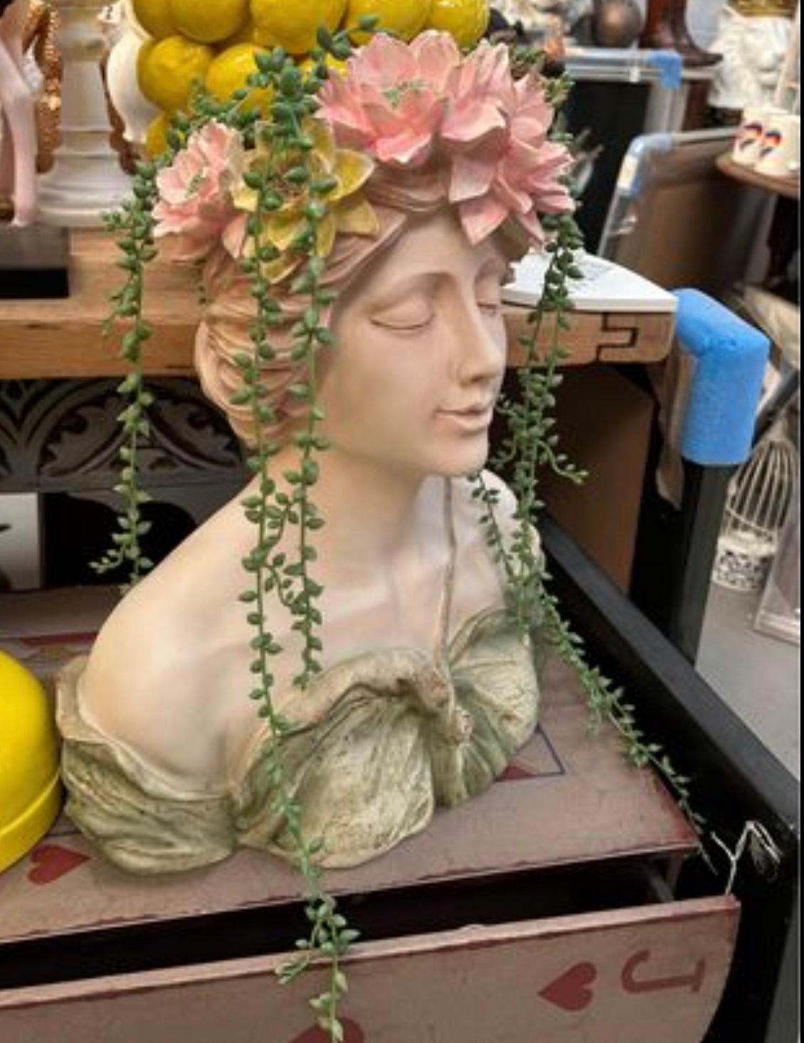 Lady Head Planter - Elegant Resin Planter with Floral Hair Design | Sign of the times Stoke