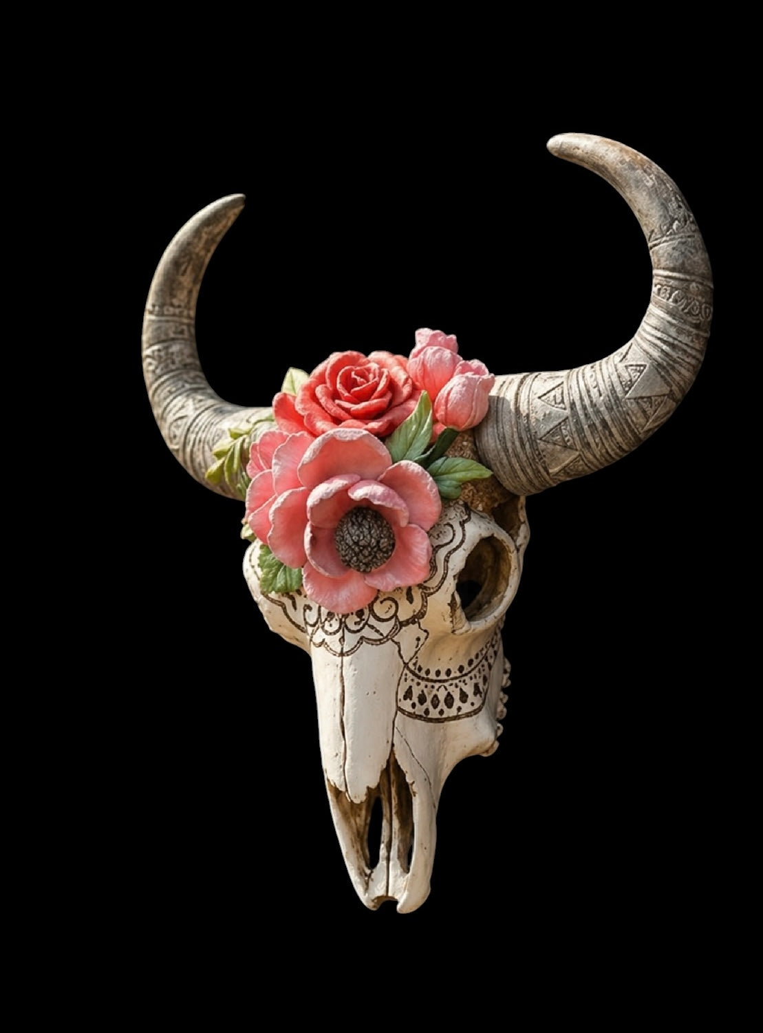 Ram Skull with Flowers – Hand-Painted Statement Wall Décor