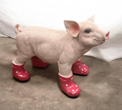 Pig with Wellies – Cute Pink Resin Farm Animal Ornament