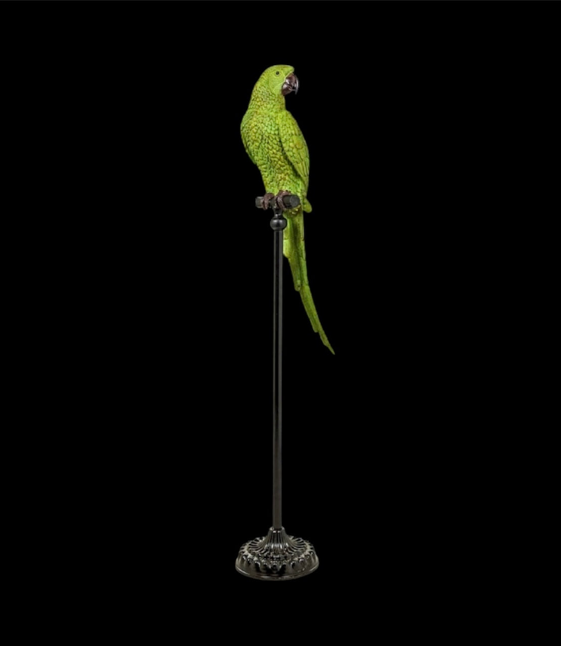 Large Green Parrot on Floor-Standing Perch – Vibrant Tropical Bird Decor