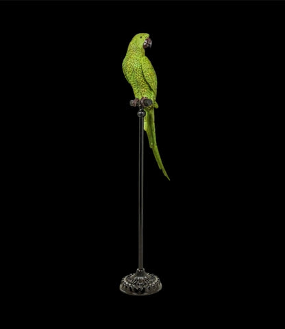 Large Green Parrot on Floor-Standing Perch – Vibrant Tropical Bird Decor
