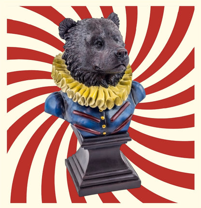 Gentry Bear Bust on Square Base - Elegant Resin Bear Sculpture for Home Decor