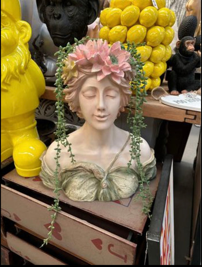 Lady Head Planter - Elegant Resin Planter with Floral Hair Design | Sign of the times Stoke