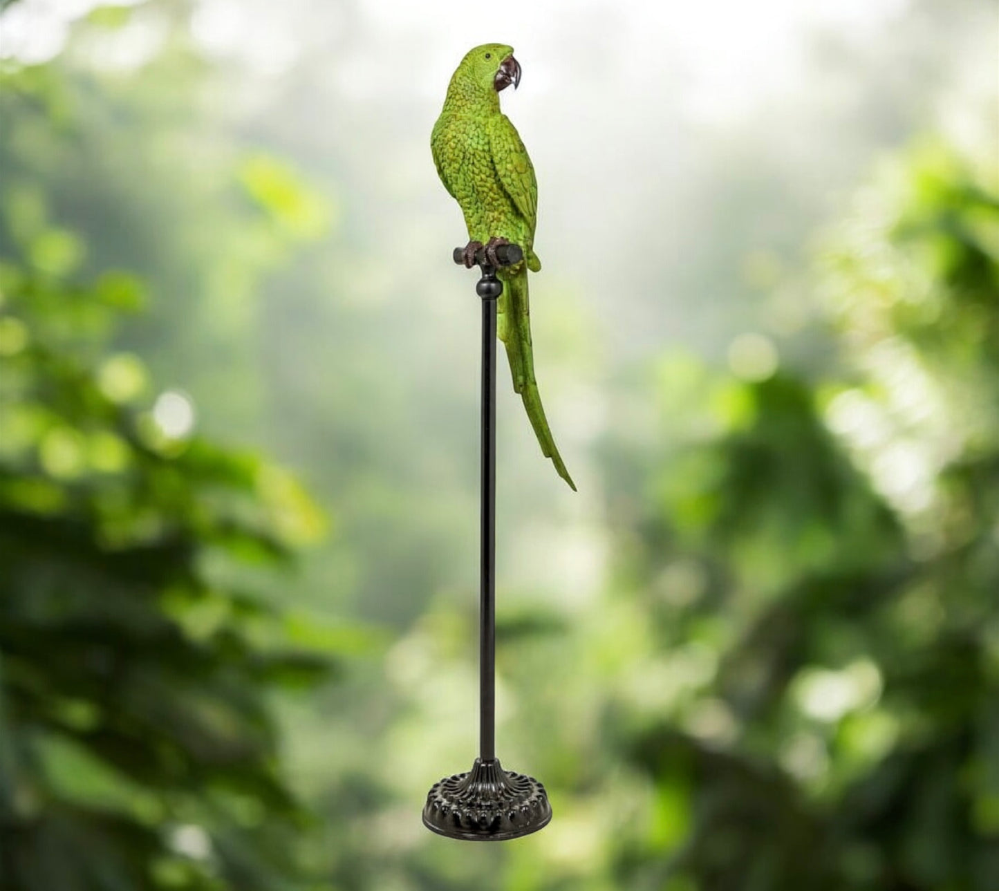 Large Green Parrot on Floor-Standing Perch – Vibrant Tropical Bird Decor