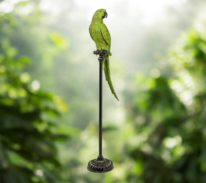 Large Green Parrot on Floor-Standing Perch – Vibrant Tropical Bird Decor