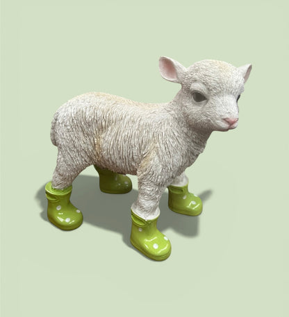 Lamb with Green Wellies – Adorable Resin Farm Animal Ornament