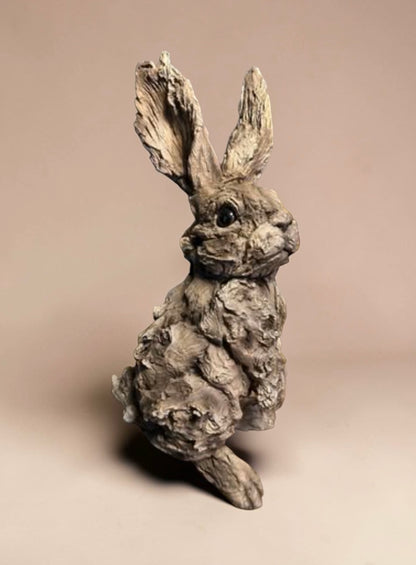Rustic Rabbit Resin Sculpture – Wood-Look