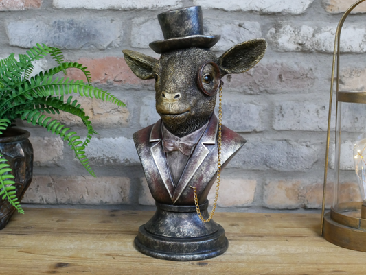 Monocled Goat Bust – Elegant Resin Sculpture with Suit and Charm | Sign of the times Stoke