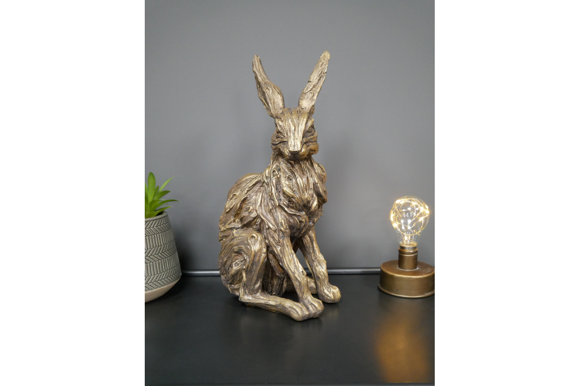 Gold Hare Ornament - Elegant Resin Hare with Twisted Willow Effect | Sign of the times Stoke