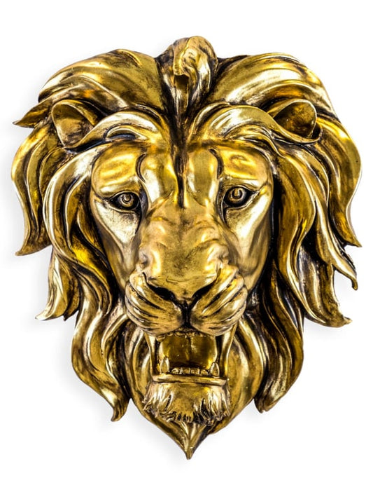 Gold Lion Wall Mount - Regal Golden Lion Head Decoration | Sign of the times Stoke