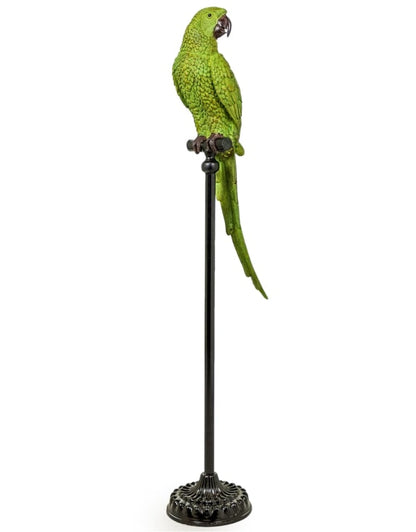 Large Green Parrot on Floor-Standing Perch – Vibrant Tropical Bird Decor