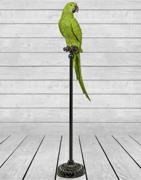 Large Green Parrot on Floor-Standing Perch – Vibrant Tropical Bird Decor