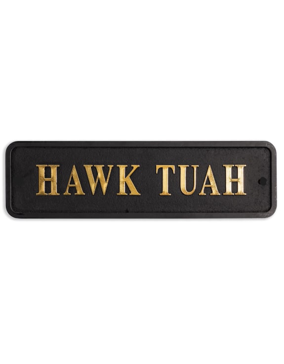 Black & Gold "Hawk Tuah" Wall Sign – Bold Quirky MDF Decor