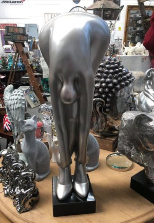 Unique Silver Lady Sculpture on Black Marble Base – Resin Art Piece | Sign of the times Stoke