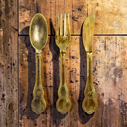 Huge Brass Knife, Fork, and Spoon Wall Art Set – Elegant Culinary Wall Decor