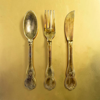 Huge Brass Knife, Fork, and Spoon Wall Art Set – Elegant Culinary Wall Decor