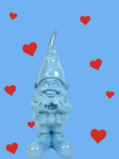 Medium Bright Blue "Heart Hands" Gnome Figure – Whimsical and Loving Decor