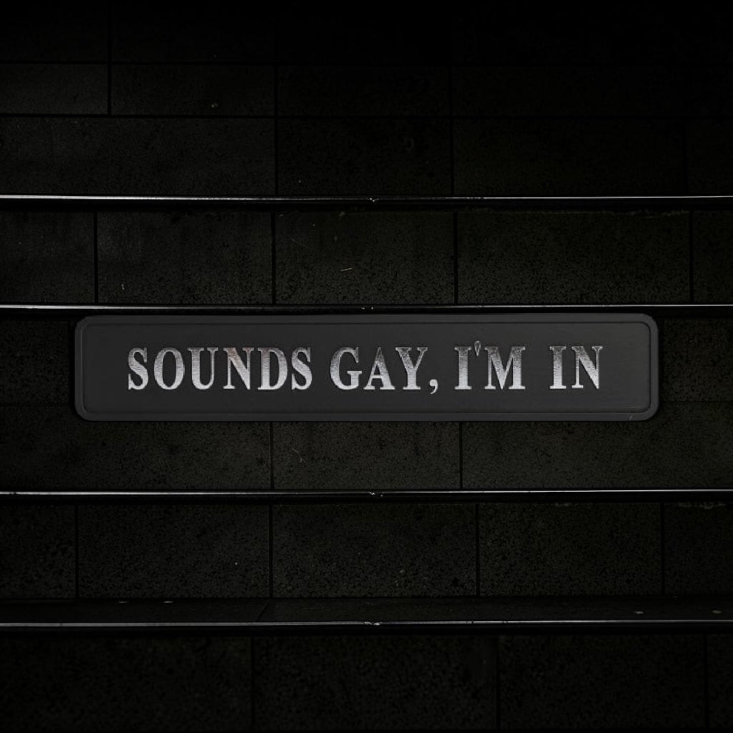 Black & Silver “Sounds Gay, I’m In” Wall Sign – Bold Statement Décor