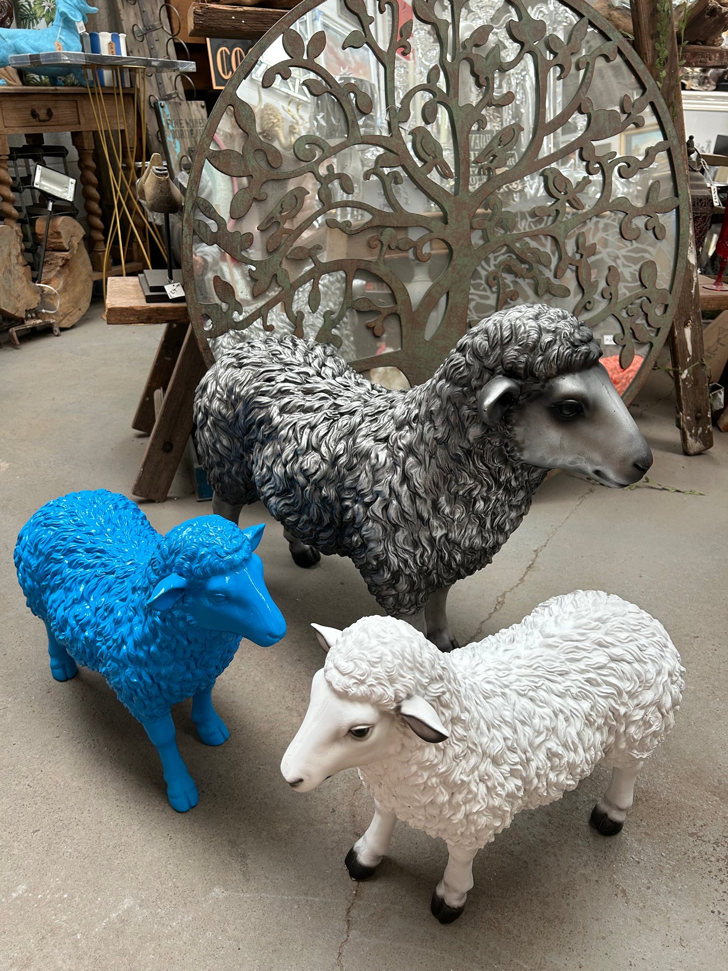 Silver/Grey Resin Sheep – Large Decorative Animal Sculpture