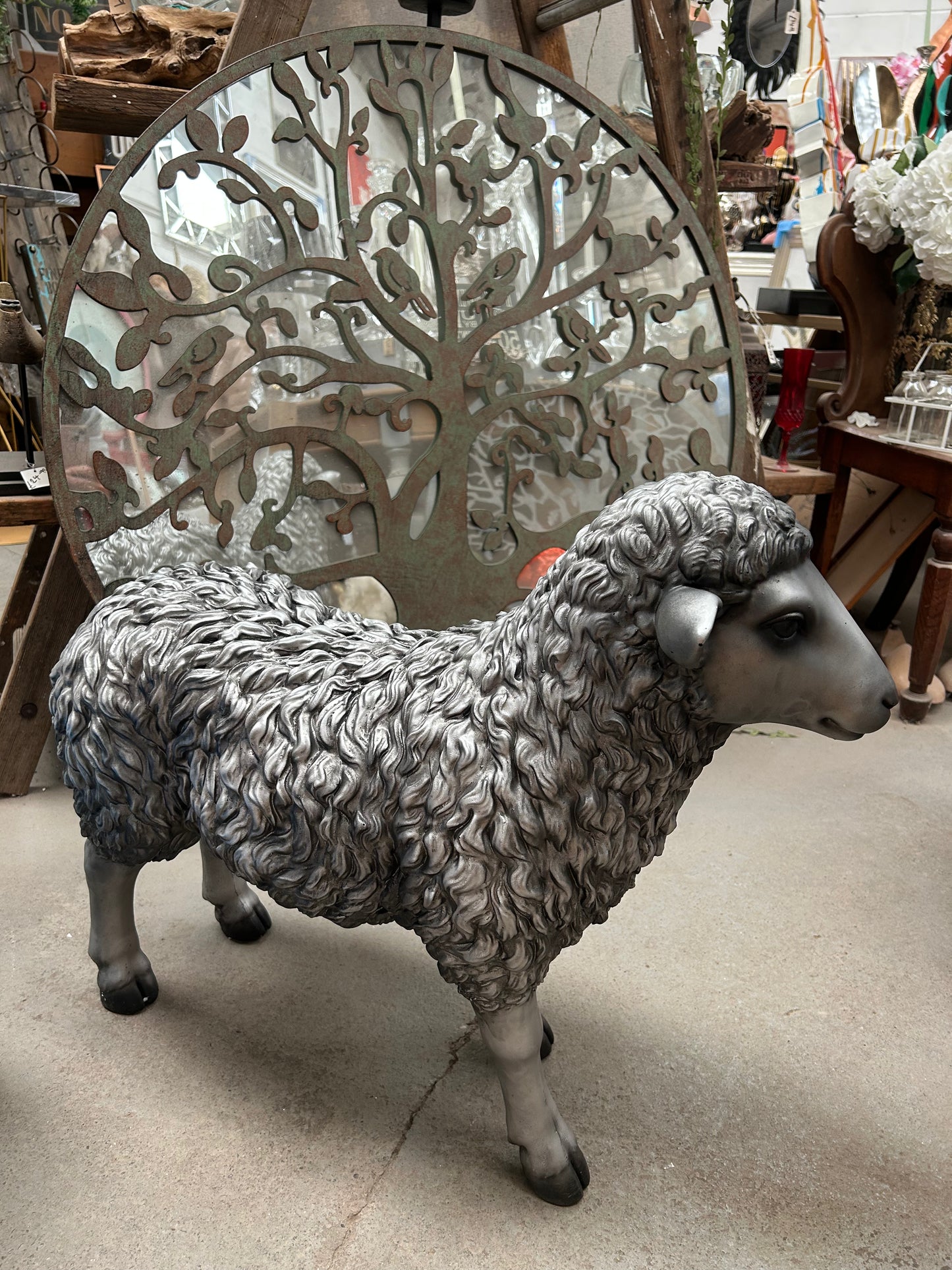 Silver/Grey Resin Sheep – Large Decorative Animal Sculpture