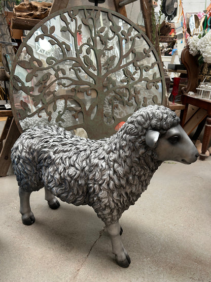 Silver/Grey Resin Sheep – Large Decorative Animal Sculpture
