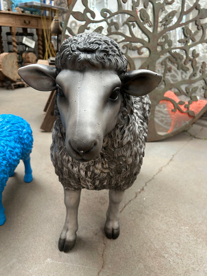 Silver/Grey Resin Sheep – Large Decorative Animal Sculpture