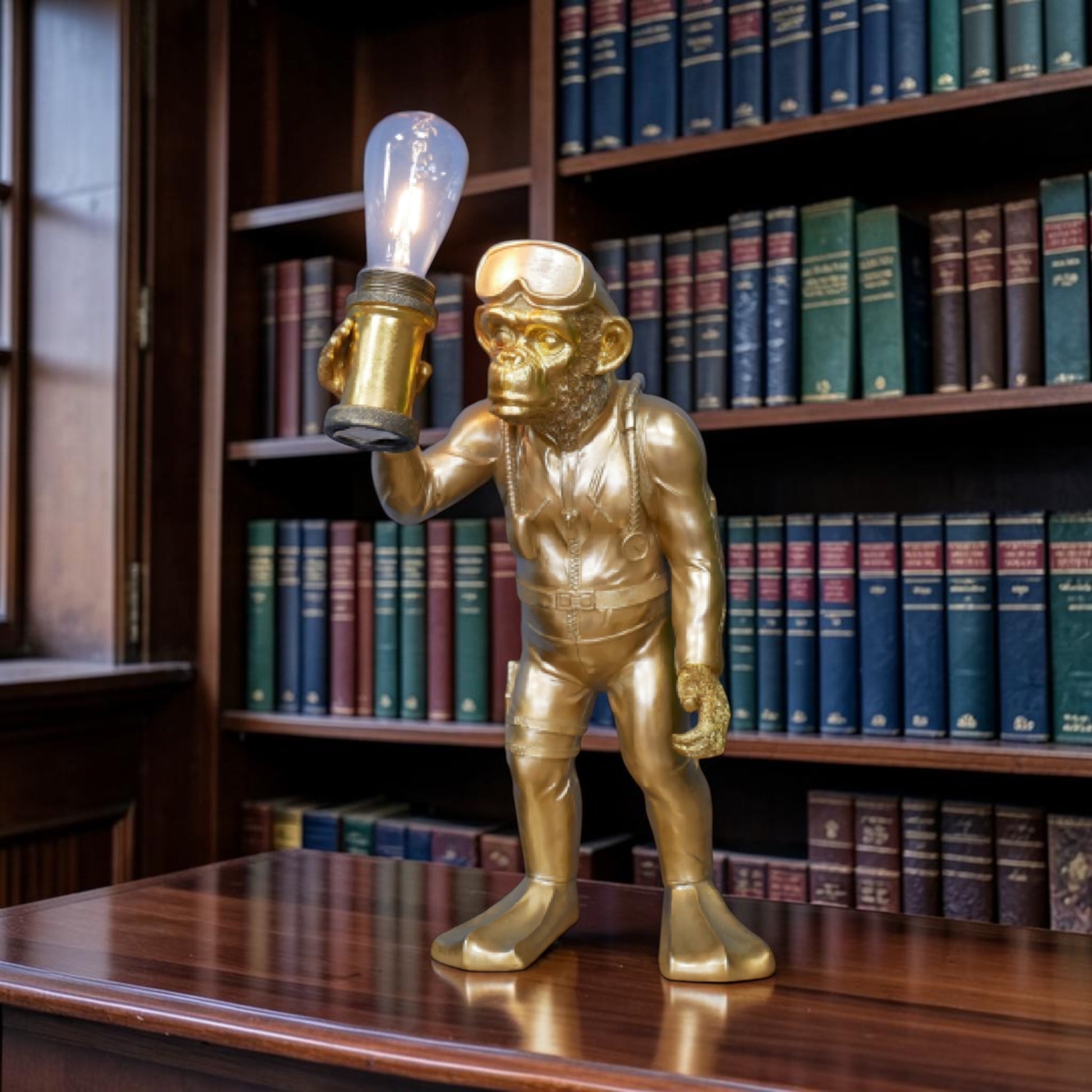 Scuba Diving Monkey Lamp - Quirky Gold Battery Operated Light | Sign of the times Stoke