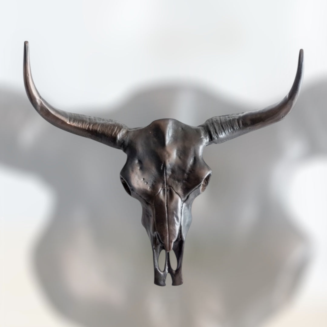 Antique Bronze Bull Wall Skull – Stunning Aluminium Sculpture with Shine Effect