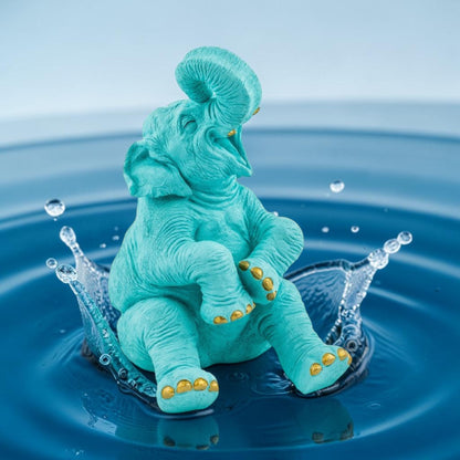 Pale Blue Laughing Elephant with Gold Details – Elegant Decorative Sculpture