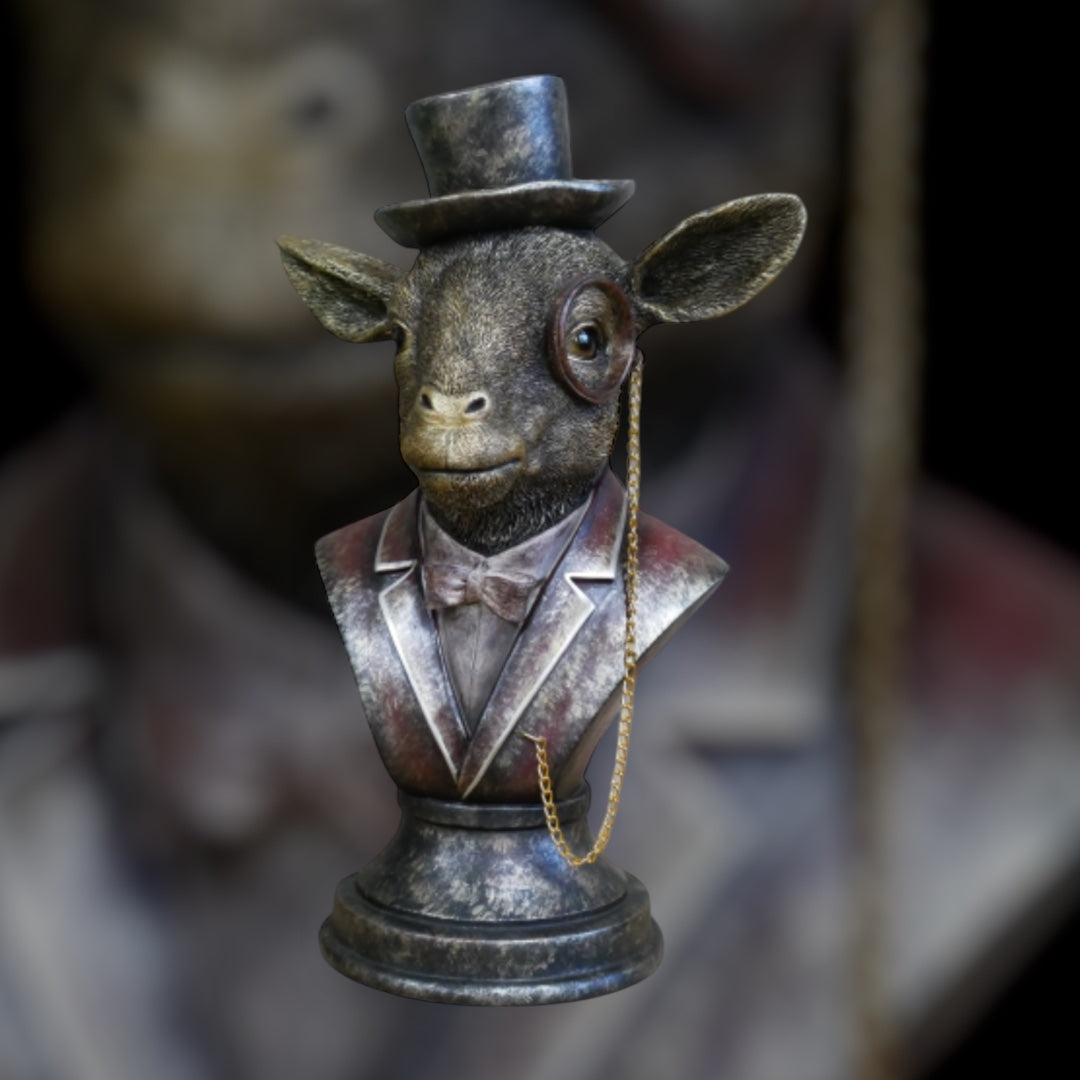 Monocled Goat Bust – Elegant Resin Sculpture with Suit and Charm