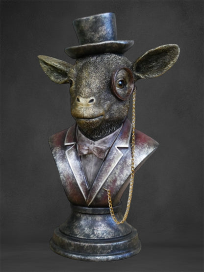 Monocled Goat Bust – Elegant Resin Sculpture with Suit and Charm