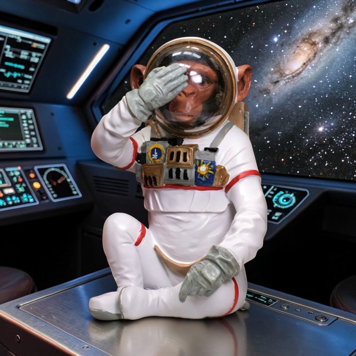 Monkey Astronaut "Speak No Evil" - Quirky Resin Sculpture