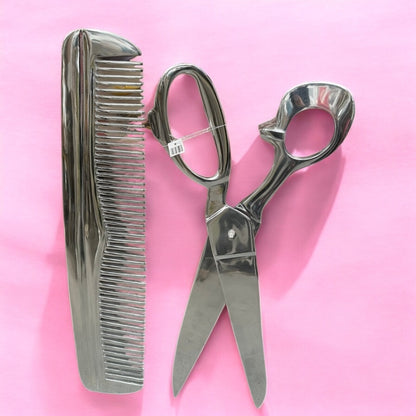 Polished Aluminium Comb Wall Decor - Sleek Hairdressing Wall Art