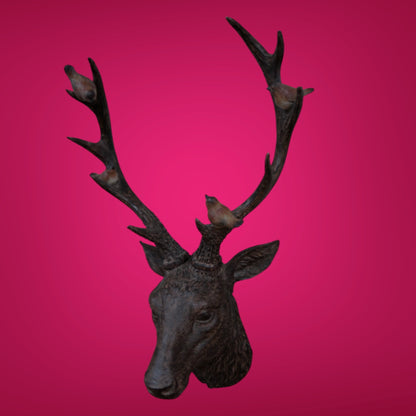 Rustic Brown Stag Head with Robins – Resin Wall Decor