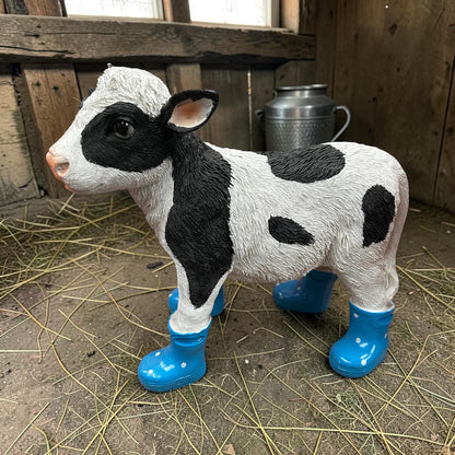 Calf with Blue Wellies – Resin Cow Ornament | Quirky Animal Décor