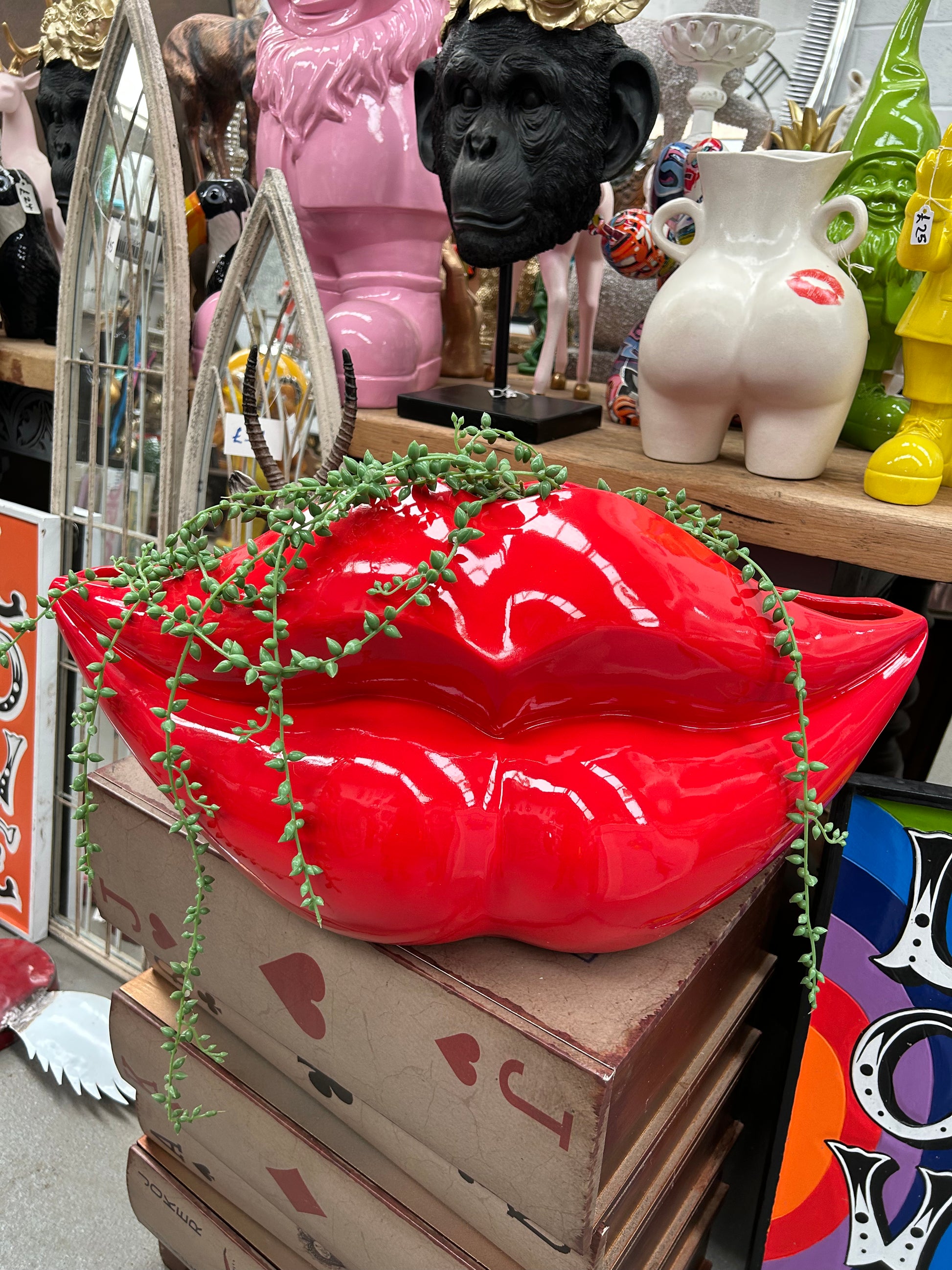 Extra Large Red Lips Planter - Stunning Resin Planter | Sign of the times Stoke