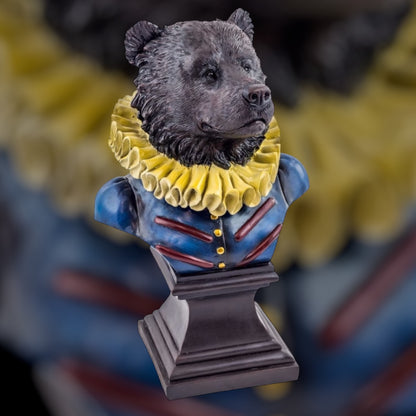 Gentry Bear Bust on Square Base - Elegant Resin Bear Sculpture for Home Decor