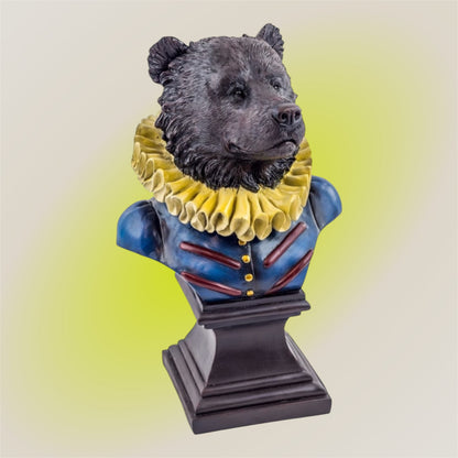 Gentry Bear Bust on Square Base - Elegant Resin Bear Sculpture for Home Decor