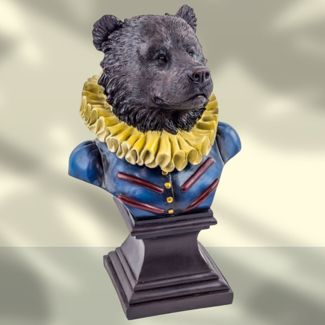Gentry Bear Bust on Square Base - Elegant Resin Bear Sculpture for Home Decor