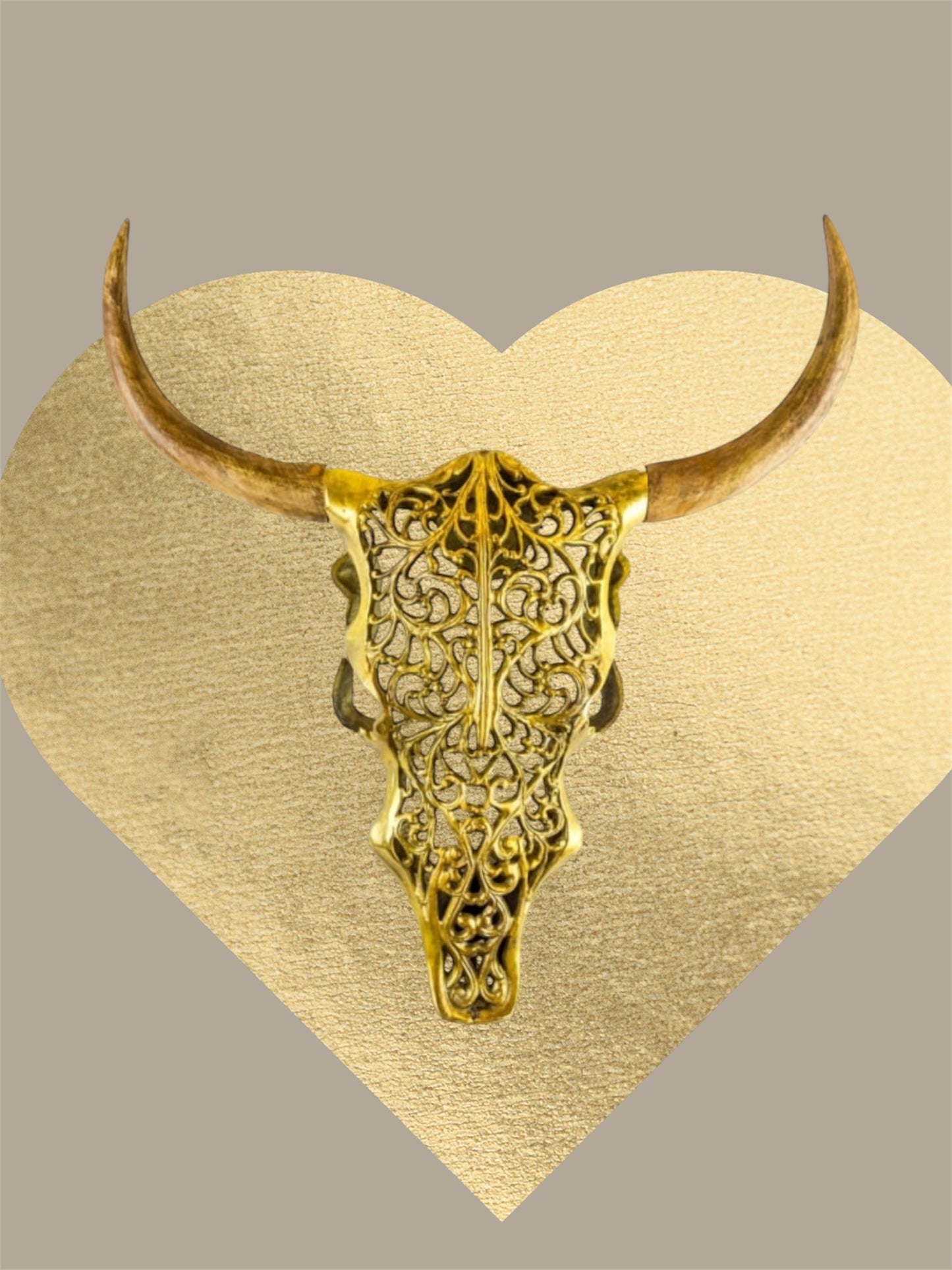 Gold Bison Skull Wall Mount - Antique Aluminium and Wood Tribal Decor