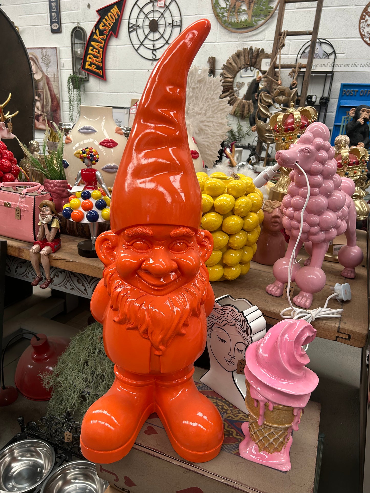 Giant Orange Standing Gnome Figure - Joyful Garden or Home Decor